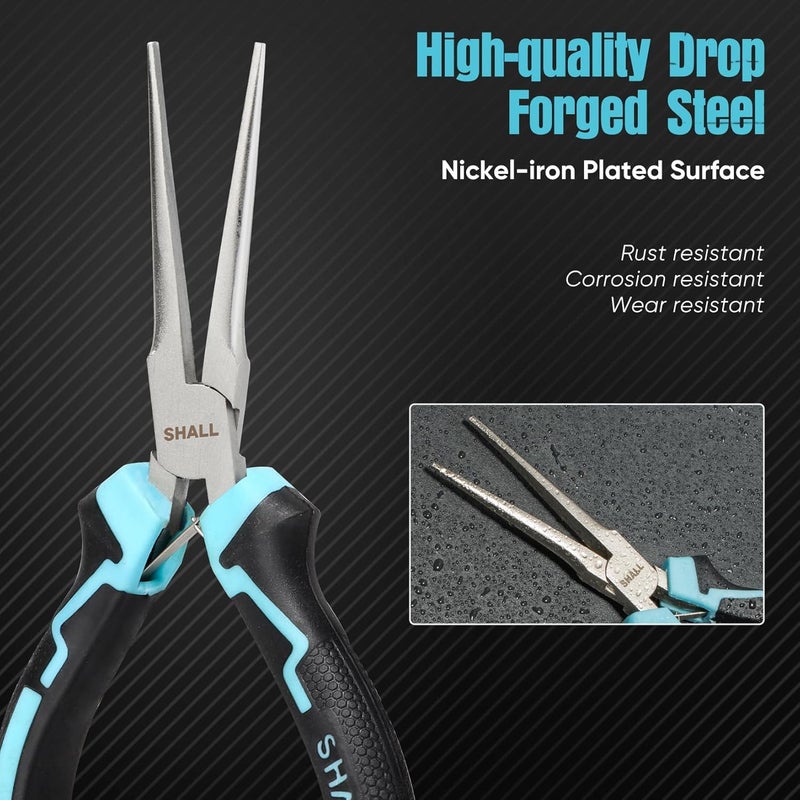 SHALL 6" Mini Needle Nose Pliers, Long Nose Pliers w/Comfort Grip Handles & Non-Serrated Drop Forged Steel Jaws, Small Needle Nose Pliers for Jewelry Making, Wire Wrapping, Crafts, Electronic Repair - Image 2